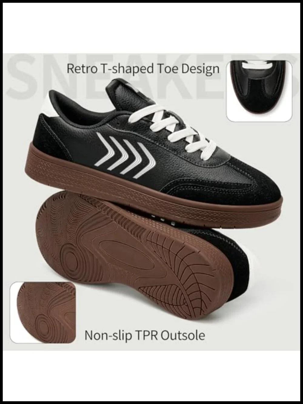 Retro Patchwork Leather Sneakers - Cushioned Lace Up Walking Shoes